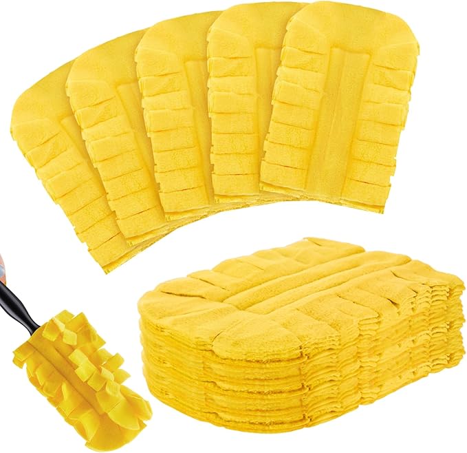 Zubebe 12 Pcs Duster Refill Reusable Fleece Duster Refills Feather Flat Dusters Multi Surface Washable Cleaning Pads Tools for Home, Blinds, Car, Pet, Furniture, Fans (Yellow)