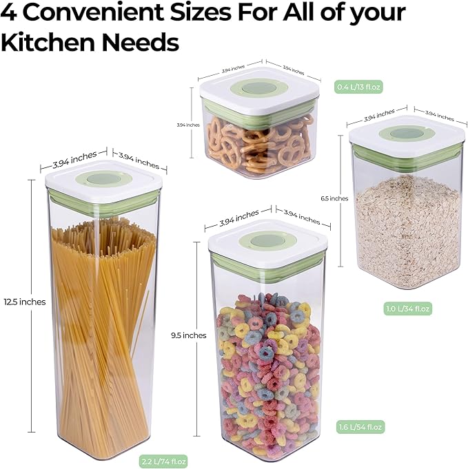 linoroso Pop Airtight Food Storage Containers with Date Recording Lids, Stackable Plastic Storage Containers Set of 5, Dry Cereal Container Set for Pantry Countertop Fridge Organization