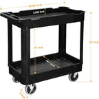 Olympia Tools 2 Shelf Black Rolling Utility Cart - Supports Up to 500 lbs, Comfort Handle - Heavy Duty Carts With Wheels - Great for Warehouse, Garage, Manufacturing, Cleaning