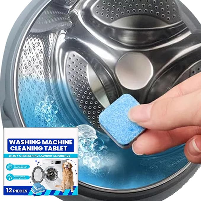 Eco-Friendly Washing Machine Cleaner, 12 Pack Washing Machine Deep Cleaner Tablets, Remove Stubborn Pet Hair, Septic Safe, Compatible with HE, Top & Front Load Washers (2PCS)