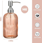 14Oz Amber Soap Dispenser Bathroom, Clear Glass Hand Soap Dispensers with Stainless Steel Pump, Refillable Dish Soap Dispenser for Kitchen, Countertop Soap Dispensers