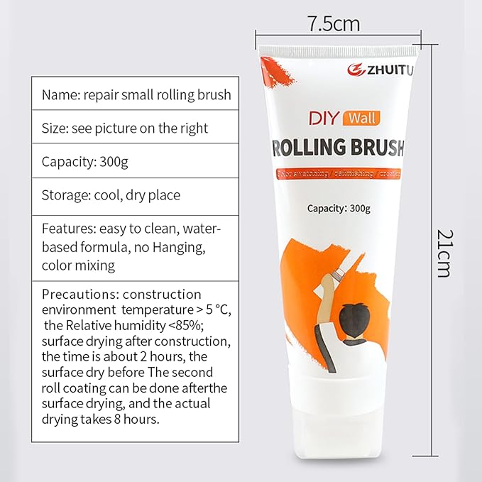 Small Roller Brush Wall Repair Tool Refillable Paint Roller Brush for Emulsion 2-in-1 Wall Roller Brush Set Tool Wall DIY Creation Removing Wall Stains Eco-Friendly Latex Paint Repair Kit for Walls