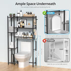 Over the Toilet Storage Shelf - Bathroom Organizer Rack with 7-Tier Shelves, Adjustable Metal Shelf Above Toilet for Towel, Decor, and Bath Essentials, Freestanding Bathroom Space Saver, Black