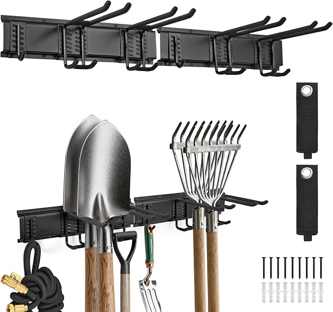 Garage Tool Organizer Wall Mount, Garden Tool Organizer with Adjustable Hooks for Garage Storage and Organization (Normal)