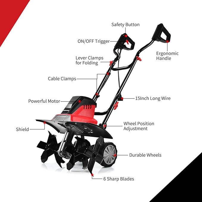 Goplus 17-Inch 13.5 Amp Corded Electric Tiller and Cultivator, Powerful Tillers w/ 9-Inch Tilling Depth, 6 Tines, Rototillers Tool for Garden Lawn Soil Digging