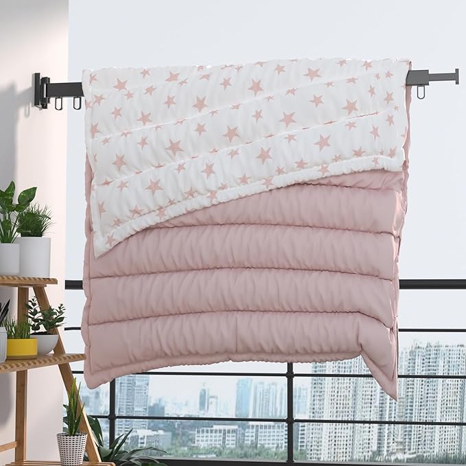 Clothes Drying Rack, Laundry Drying Rack Wall Mount for Bathroom, Retractable and Foldable Clothes Hanging Rack with U-Hooks for Laundry Room, Balcony, Closet, Bedroom(Tri-Fold), Black