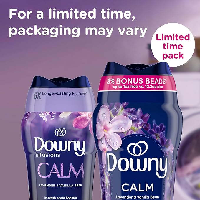 Downy Infusions In-Wash Laundry Scent Booster Beads, CALM, Soothing Lavender and Vanilla Bean, 12.2 oz (Pack of 2)