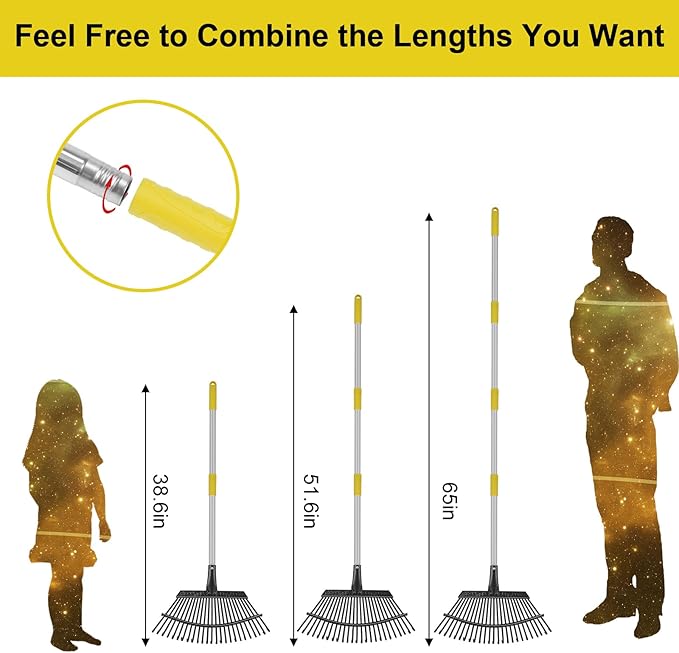 ﻿Stanew 65 Inch Garden Leaf Rake Set ,for Leaves Adjustable Long Handle Rake Sturdy Metal Yard,Garden Rakes17 Wide with 15 Gallon Garden Bag for Gardening Lawns Yard Outdoor Camping