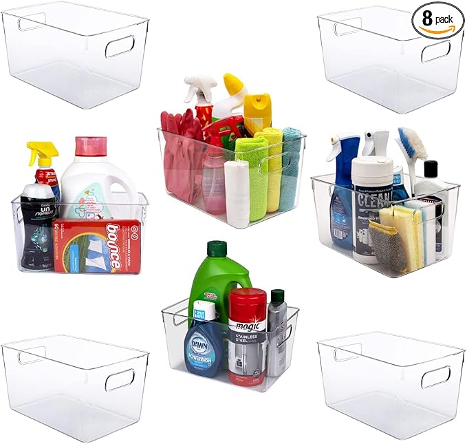 Clear Plastic Storage Bins - Perfect for Kitchen or Pantry Organization and Storage, Fridge and Cabinet Organizers