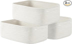 Small Woven Basket, 12 x 8 x 4.5 Inches, Storage Basket for Organizing, Cute Small Rope Shelf Closet Cube Storage Bins Baskets for Shelves, Dog Toy Gift Baskets Empty, 3 Packs, Off White