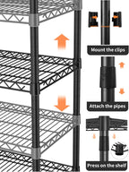 5 Tier Heavy Duty Adjustable Storage Shelf Organizer Storage Metal Shelves Garage Wire Shelving Unit Pantry Rack 18" D x 36" W x 71.25" H,Black