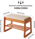 Wood Shoe Bench with Flip-Top Storage,2-Tier Entryway Shoe Bench,23.62in Shoe Rack with Cushion for Living Room,Cherry Wood Color YD-WD060C