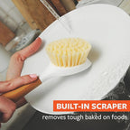 Full Circle Be Good-Bamboo Handle Dish Brush–Sustainable Kitchen Cleaning with Tough Bristles-Natural Dish Scrubber,Nonstick & Cast Iron Cleaner-Long Handle Brush for Dishes,Pots, & Pans,White-24 Pack