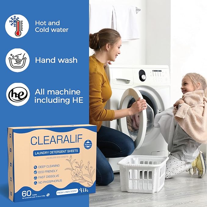 CROS 60 Loads Laundry Detergent Sheets Linen Scent, for Travel, Home, Apartment, Dorm, Laundry Detergent Strips Eco Friendly, Hypoallergenic, Liquidless Washing Supplies