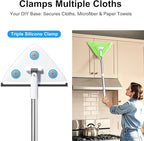 CTIME 78'' 3 in1 Professional Window Squeegee & Wall Mop : Window Cleaning Kit with 360° Rotating Triangular Head & Universal Cloth Slots (Includes 3 Reusable Pads)