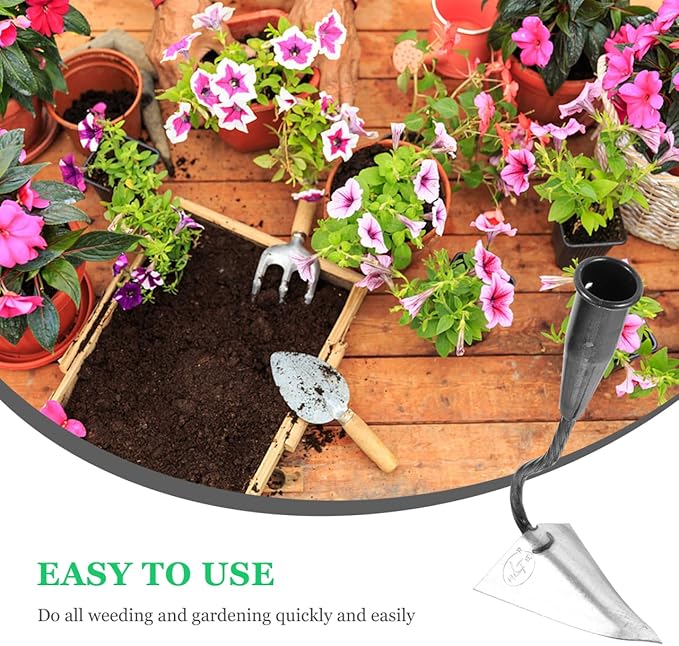 DOITOOL Iron Triangle Garden Hoe 12.4 Inch Weeding Hoe Stainless Steel Blade Manual Weeder Garden Tool for Weeding Gardening Loosening Edging Cultivating Farm