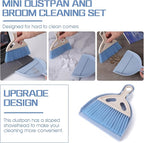 cobee Small Broom and Dustpan Cleaning Set, Mini Whisk Dustpan and Brush with Handle Portable Table Top Dust Pan Dining Table Crumb Sweeper Cleaning Tools with Soft Bristles for Housekeeping(Blue)