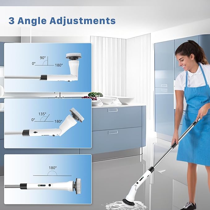 Electric Spin Scrubber, Hillyfe Power Shower Cleaning Brush with 7 Replaceable Brush Heads, IPX7 Waterproof, 2 Speeds (300/400 RPM) Electric Scrubber with Wall Mount Hook for Bathtub, Floor