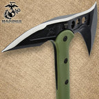 USMC Tactical Tomahawk | 2Cr13 Stainless Steel Head | 3 7/8" Blade and Curved Spike | Fiberglass and Nylon Reinforced Handle | Cord Handle Wrappings | Custom Blade Sheath | 15 1/2" Overall Length
