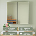 Buruis 30" x 30" Framed Medicine Cabinet with Mirror, Recessed or Wall Mounted Bathroom Cabinet, Adjustable Tempered Glass Shelves, Left/Right Open Reversible, No Assembly Required, Black