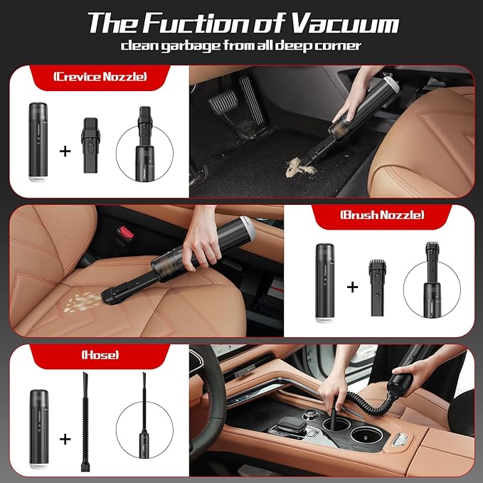 Chuboor 13000PA Powerful Car Vacuum Cleaner High Power Cordless Rechargeable, Handheld Vacuum, Portable Mini Vacuum with LED SOS Light, Small Hand Held Vacuuming Cordless(P16-Black)