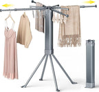 BIREN Clothes Drying Rack Foldable Extending Laundry Rack with 16 Clips Collapsible Clothing Rack Space-Saving Clothing Racks for Hanging Clothes, Indoor, Camping, Balcony, Outdoor