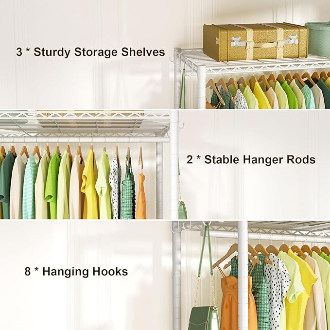 P3 Plus Rolling Clothes Rack, Clothing Racks for Hanging Clothes, Heavy Duty Garment Rack with Wheels, Freestanding Portable Closet Rack 45" W x 14" D x 78.5" H, Max Load 480 LBS, White