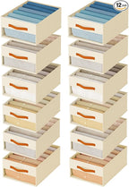 Homsorout Drawer Organizers and Storage - 12 Pack Foldable Pants Organizer with Clear Window & Handles, Fabric Closet Organizer for Clothes, Jeans, Sweaters, Towels, T-shirt, Scarf (Beige)