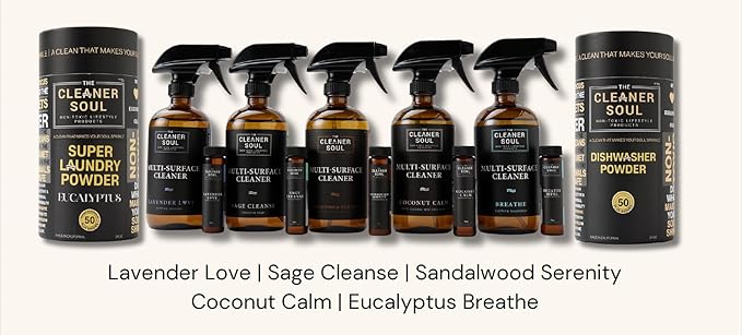 Non-Toxic Multi Purpose Cleaner, Natural Cleaning Spray, Luxurious Refillable Glass Bottle, Essential Oil Fragrance, Safe for All Surfaces, Safe for Animals, Pets, Safe for Humans (Eucalyptus Breathe)