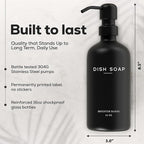 Luxury Glass Hand and Dish Soap Dispenser Set by Brighter Barns - Kitchen Soap Dispenser Set with Stainless Steel Pump for Kitchen Sink - Neutral Modern Farmhouse Home Decor for Airbnb (Black/White)
