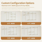 PROWORX 5-8 Ft Closet Organizer System, White Adjustable Custom Metal Wire Shelving Wall Mounted, Expandable Organization and Storage Shelf Kit with Hanging Rods