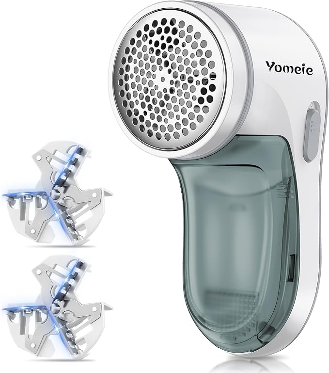 Fabric Shaver, Electric Lint Remover for Clothes, Lint Shaver for Clothing, Sweater Shaver with 2 Replaceable Stainless Steel Blades, Effectively Remove Couch Pills, Lint, Fuzz Battery Operated