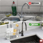 GMISUN Kitchen Soap Dispenser, 12 Fl oz/350ml Clear Dish Soap Dispenser with Silver Sponge Holder, Customized Glass Dish Soap Dispensers for Kitchen, Modern Hand and Dish Soap Dispensers Set Removable