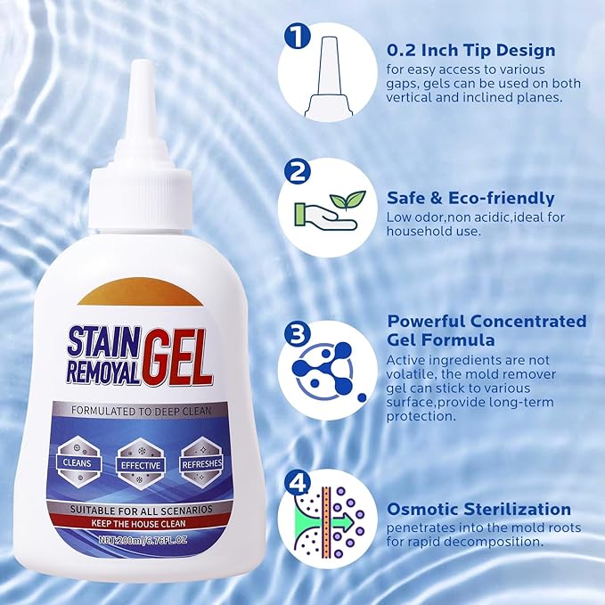 Mold Stain Remover Gel :Use on Washing Machine Gasket,Sink,Shower and Bathroom Grout - Front Load Washer Cleaning Solution,Heavy Duty Stain - 6.76 Fl oz