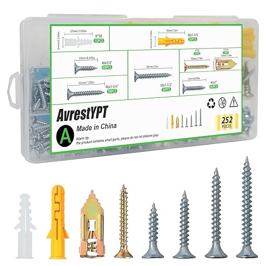 252Pcs Wall Hanging Kit with Anchors and Screws, Picture Hanging Kit for Wall Decor Art, Frame, Canvas, Dry Wall Anchors Assortment Kit for Sheetrock Concrete Brick, 5 Sizes Picture Hanger