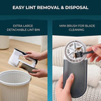 True & Tidy XL Rechargeable Fabric Shaver with Light, 6-Leaf Steel Blades, 3-Speed Motor, LED Digital Display, Lint Remover for Clothes, Furniture & Upholstery (White, Turbo)