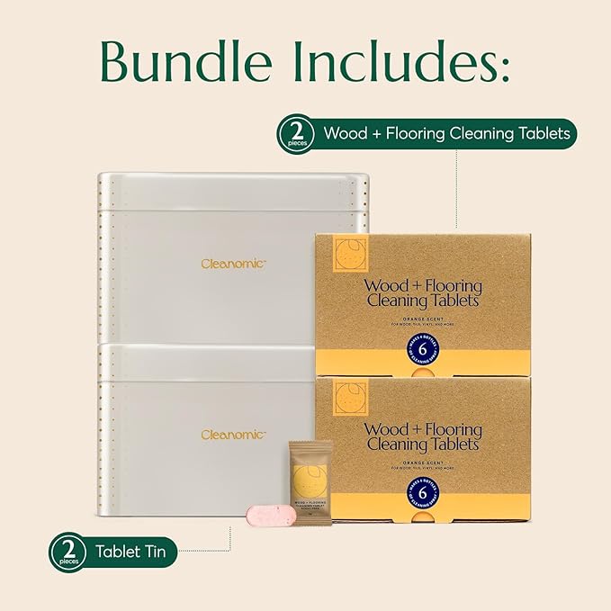 CLEANOMIC Wood and Flooring Cleaning Tablets and Tablet Tin Bundle (2 Pack)