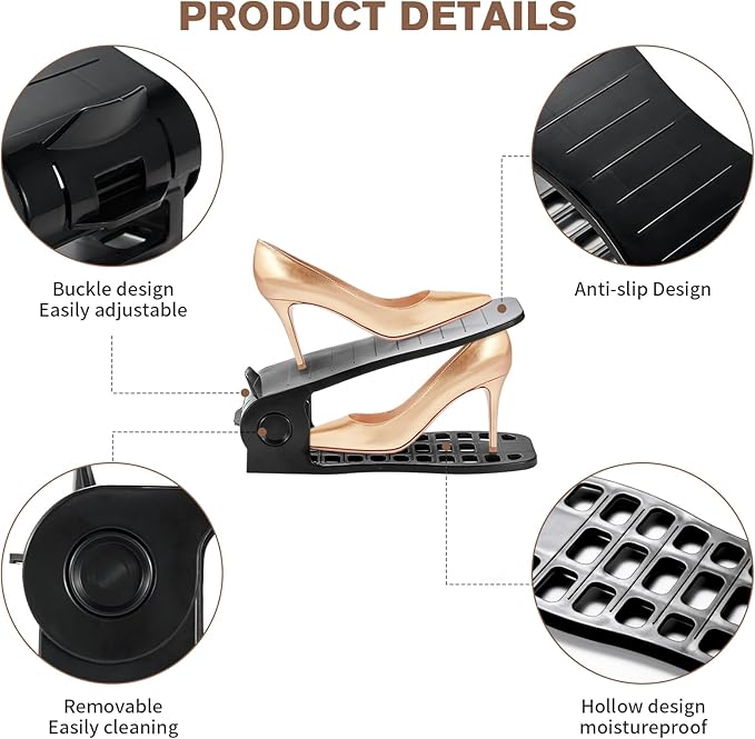 Shoe Slots Organizer Adjustable Shoe Stackers Double Deck Shoe Rack Holder Shoe Rack Storage Space Saver for Closet Organization