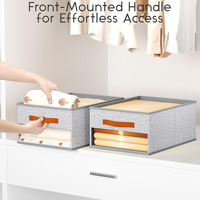 Homsorout Drawer Organizers and Storage - 6 Pack Foldable Pants Organizer with Clear Window & Handles, Fabric Closet Organizer for Clothes, Jeans, Sweaters, Towels, T-shirt, Scarf (Ant Light Gray)