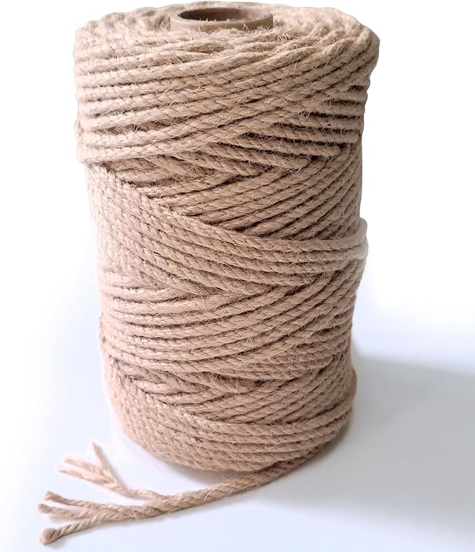 6mm Jute Twine String, 164 Feet 4 Ply Thick Heavy Duty Twine Rope for Crafts, Cat Scratching Post, Cats Toy Making, Gardening Plant, Packing, Bundling, Christmas, Wedding Decor