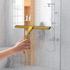 Shower Squeegee Set, 10-Inch Stainless Steel Squeegee for Bathroom, Shower Doors, Mirrors, Tiles, and Car Windows - 100% Streak Free, Includes Shower Door Hook, Adhesive Hook and Spare Silicone Blade