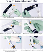 Red Horn Window Squeegee with Long Handle, Mirror Window Cleaning Squeegee Kit with Washable Pad and Blade Cleaner for Glass,Wall, Window, Mirror.White Color