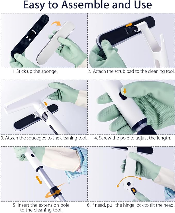 Red Horn Window Squeegee with Long Handle, Mirror Window Cleaning Squeegee Kit with Washable Pad and Blade Cleaner for Glass,Wall, Window, Mirror.White Color