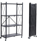 BRIAN & DANY 4-Tier Foldable Storage Shelves with Wheels, Folding Metal Rack Shelving Unit, Heavy Duty No Assembly Organizer Shelf for Garage, Kitchen, Basement, Pantry, Black