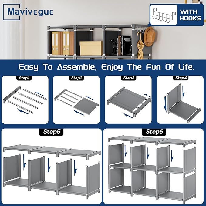 Mavivegue Bookshelf,18 Cube Storage Organizer,Extra Large Book Organizer,Tall Bookcase Shelf,Book Cases/Shelves,Grey Cube Shelf,Cubbies Closet Shelves for Bedroom,Living Room,Home,Office