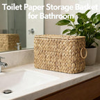 Toilet Paper Storage Basket,Water Hyacinth Wicker Basket with Lid and Handles for Bathroom Organizer and Storage,Toilet Paper Holder Stand with Storage,Papers Container for up to 6 Mega Rolls