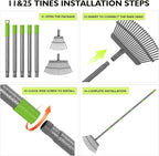 GARDENWORK Rake for Leaves,11&25 Tines Rakes for Lawns,73" Adjustable Garden Rake,Metal Leaf Rakes for Picking Leaves Yard Women Kids Cleanup Grass,Debris,Pine Needles Pick