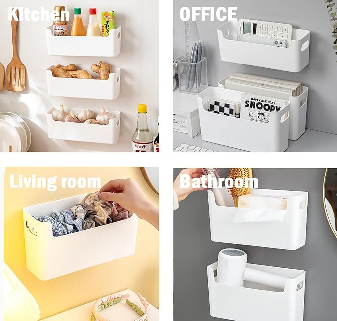 2 Pack Cabinet Organizer Storage, Adhesive Over Cabinet Door Organizer, No Drilling Space Saver Plastic Storage Containers Multi-Use for Kitchen Bathroom Office Bedroom, Translucent