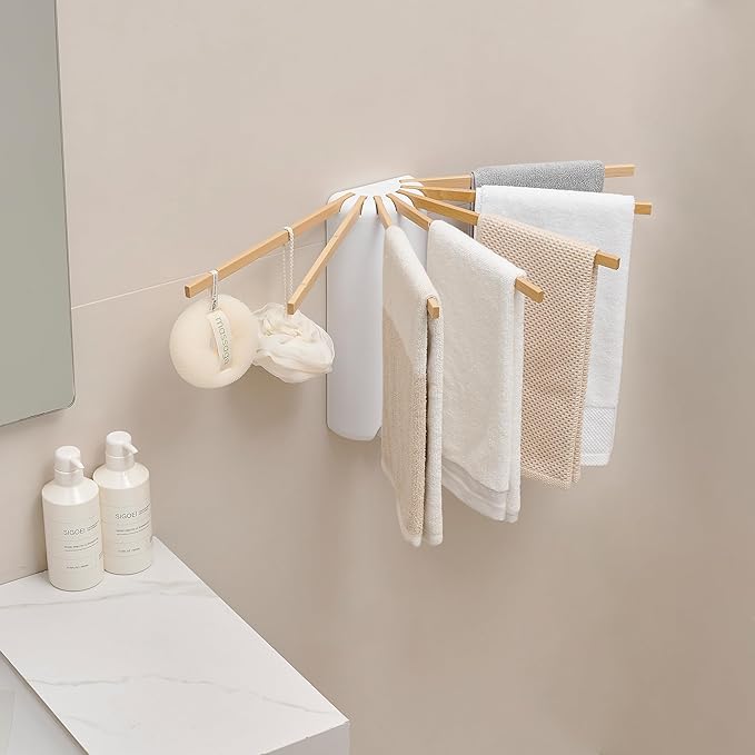 Wall Mounted Clothes Drying Rack Tripod,Foldable Drying Rack,Wall Mounted Drying Rack Clothing,Over The Door Drying Rack for Laundry Bedroom Household Wooden