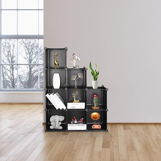 TUMUCUTE Cube Storage Organizer, 9-Cube DIY Plastic Closet Cabinet Modular Bookcase, Storage Shelves for Bedroom Living Room, Office, Black